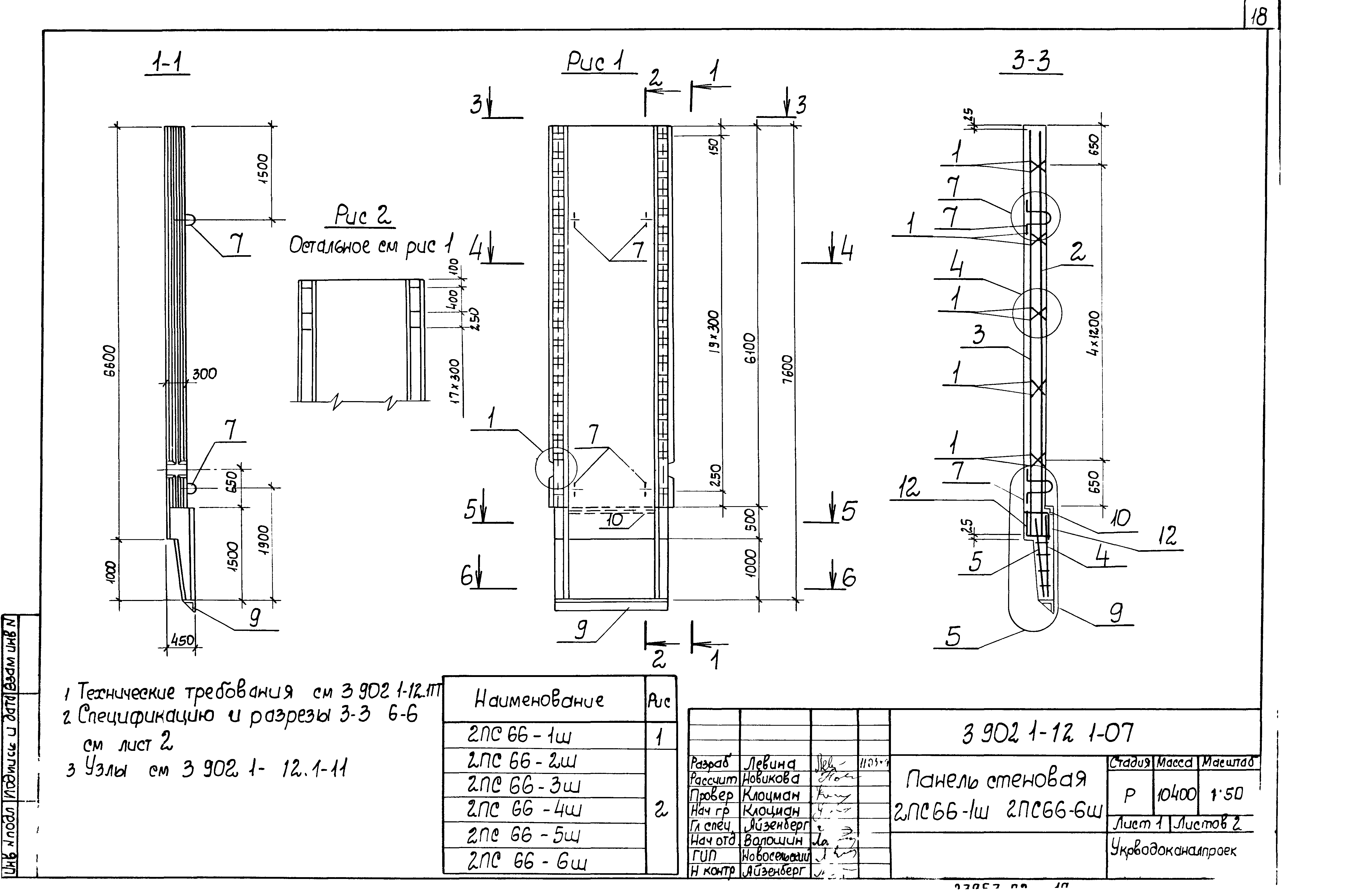 Панель стеновая 2ПС66-2ш Серия 3.902.1-12, вып.1